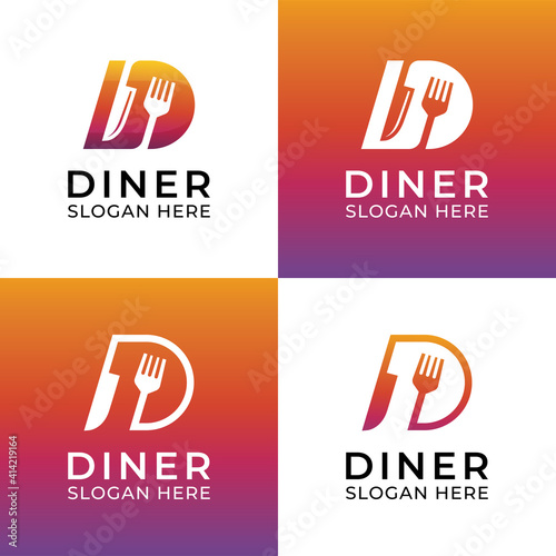 modern food logo of dinner or diner combined fork and knife symbol icon