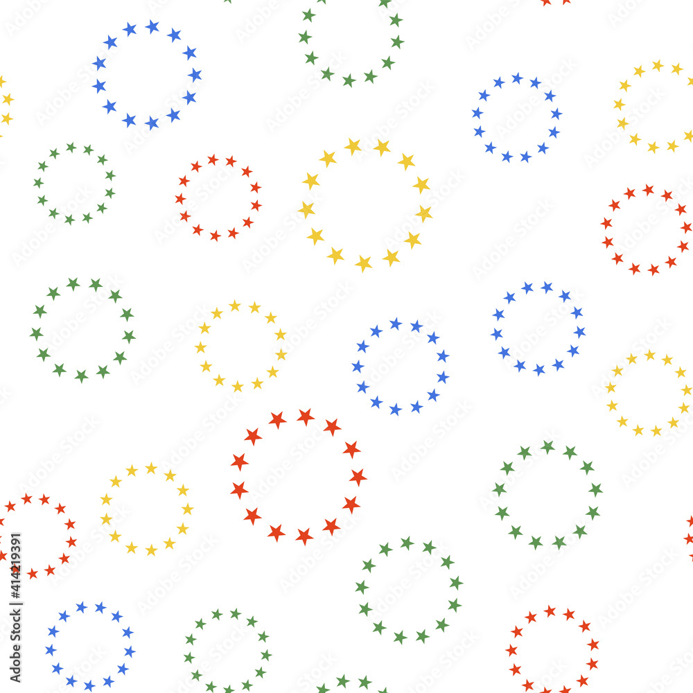 Color Flag of European Union icon isolated seamless pattern on white background. EU circle symbol. Waving EU flag. Vector.