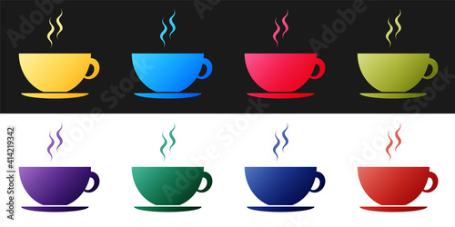 Set Coffee cup icon isolated on black and white background. Tea cup. Hot drink coffee. Vector.