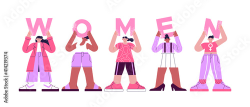 Women holding pink letter for equality concept © Cienpies Design