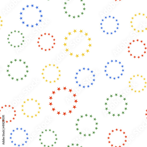 Color Flag of European Union icon isolated seamless pattern on white background. EU circle symbol. Waving EU flag. Vector.