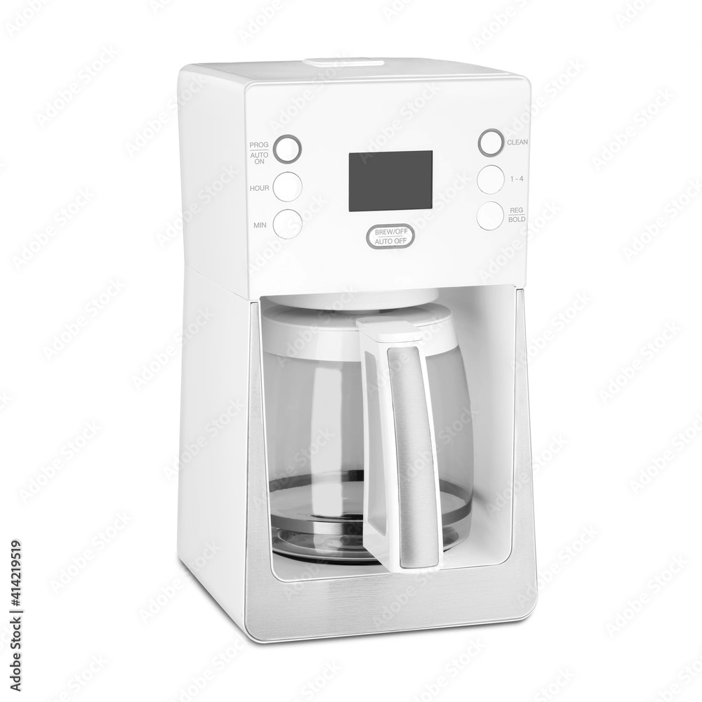 Fotografia do Stock White Auto Drip Coffee Maker Isolated. Glass