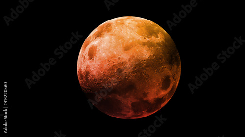Red blood Moon. Super Moon in the black sky. View from space. Elements of this image furnished by NASA.