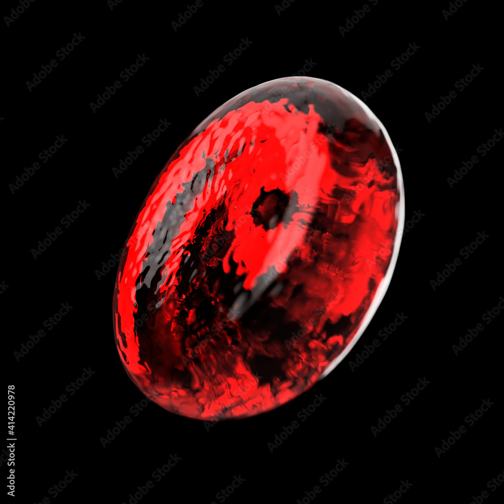 Coronavirus attacking red blood cell, mutant variant COVID 19 invading blood cell, accurate size representation, virus 3d render