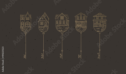 Modern graphic house key collection brown