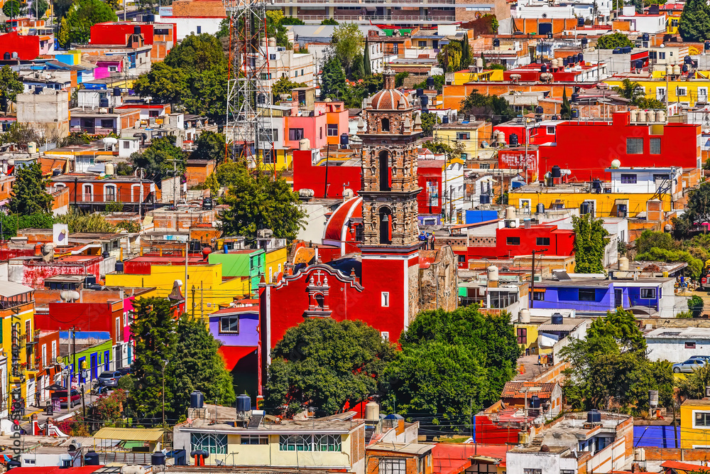 Overlook Colorful Red ChurchCityscape Cholula Mexico
