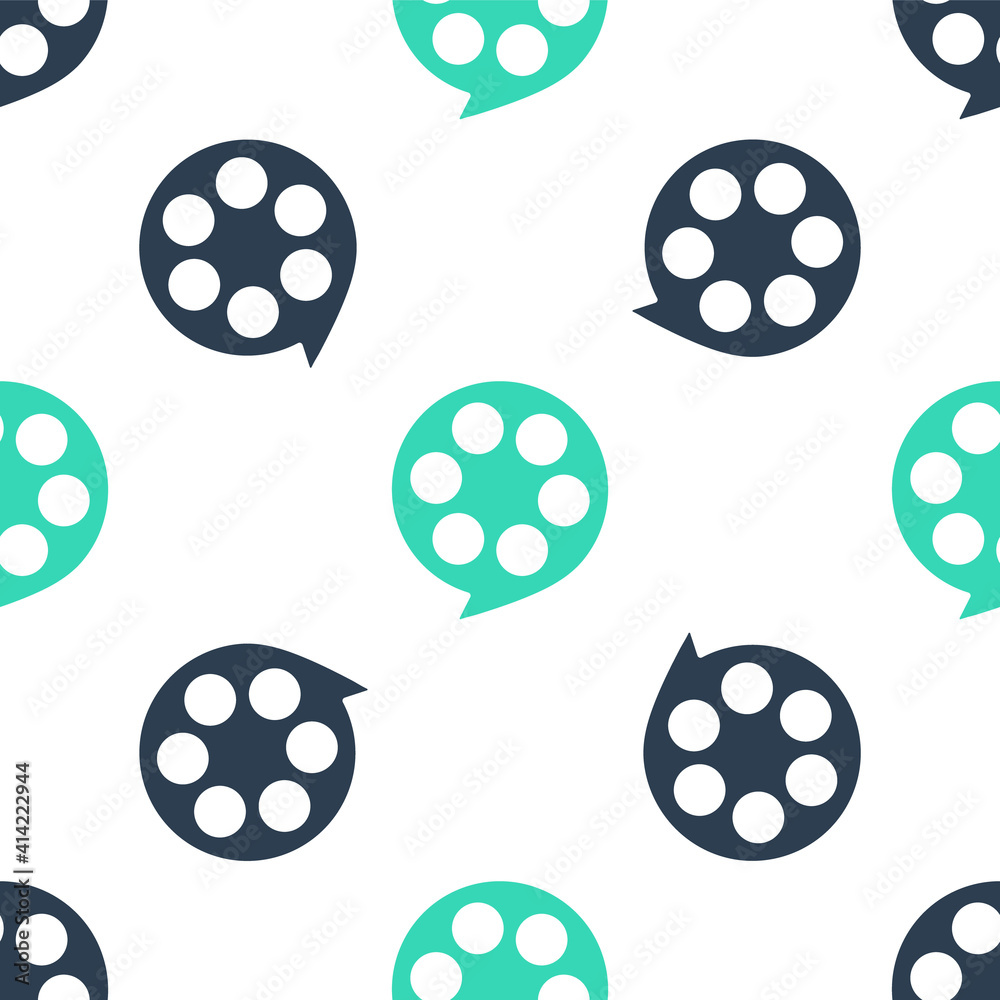 Green Film reel icon isolated seamless pattern on white background. Vector. Green Film reel icon isolated seamless pattern on white background. Vector.