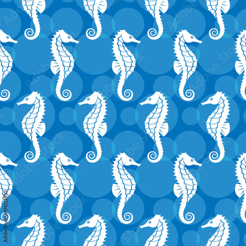 seamless pattern with seahorse isolated on blue background