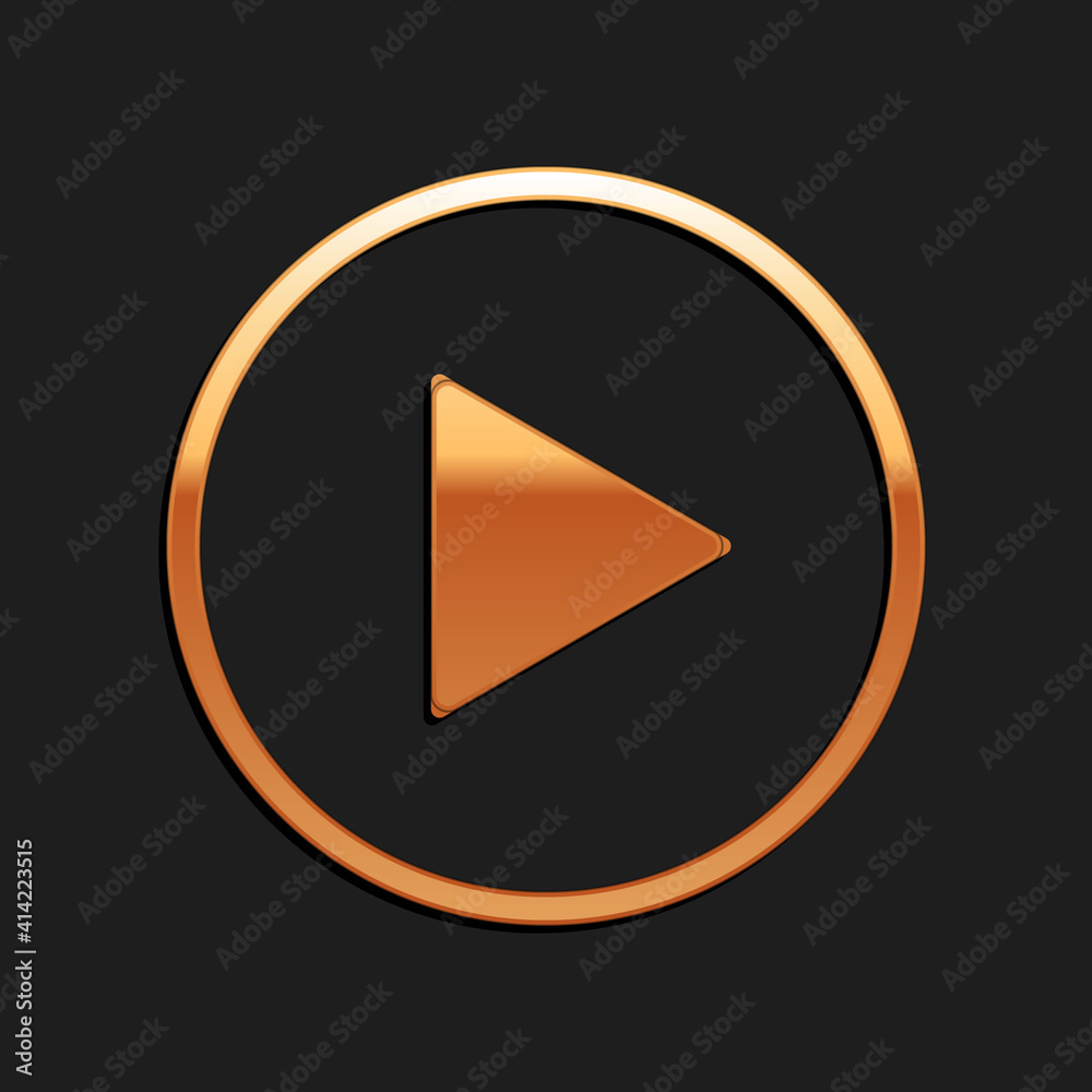 Gold Play icon isolated on black background. Long shadow style. Vector. Gold Play icon isolated on black background. Long shadow style. Vector.