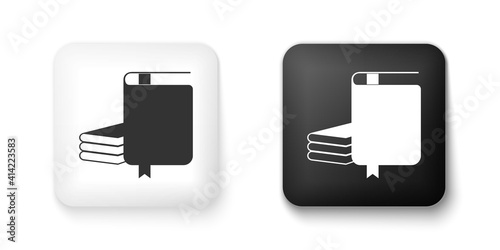Black and white Book icon isolated on white background. Square button. Vector.