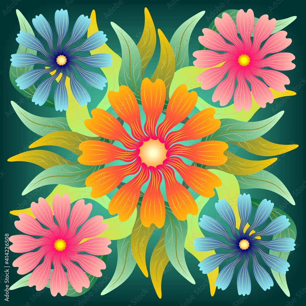 Fototapeta premium Decorative background with colorful floral design