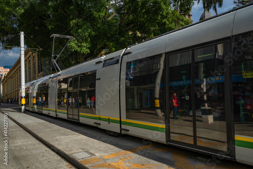 Medellin, Antioquia, Colombia. February 29, 2020. Metroplús is a medium capacity rapid transit bus system that serves the city of Medellín and the Aburrá Valley in Antioquia, Colombia.