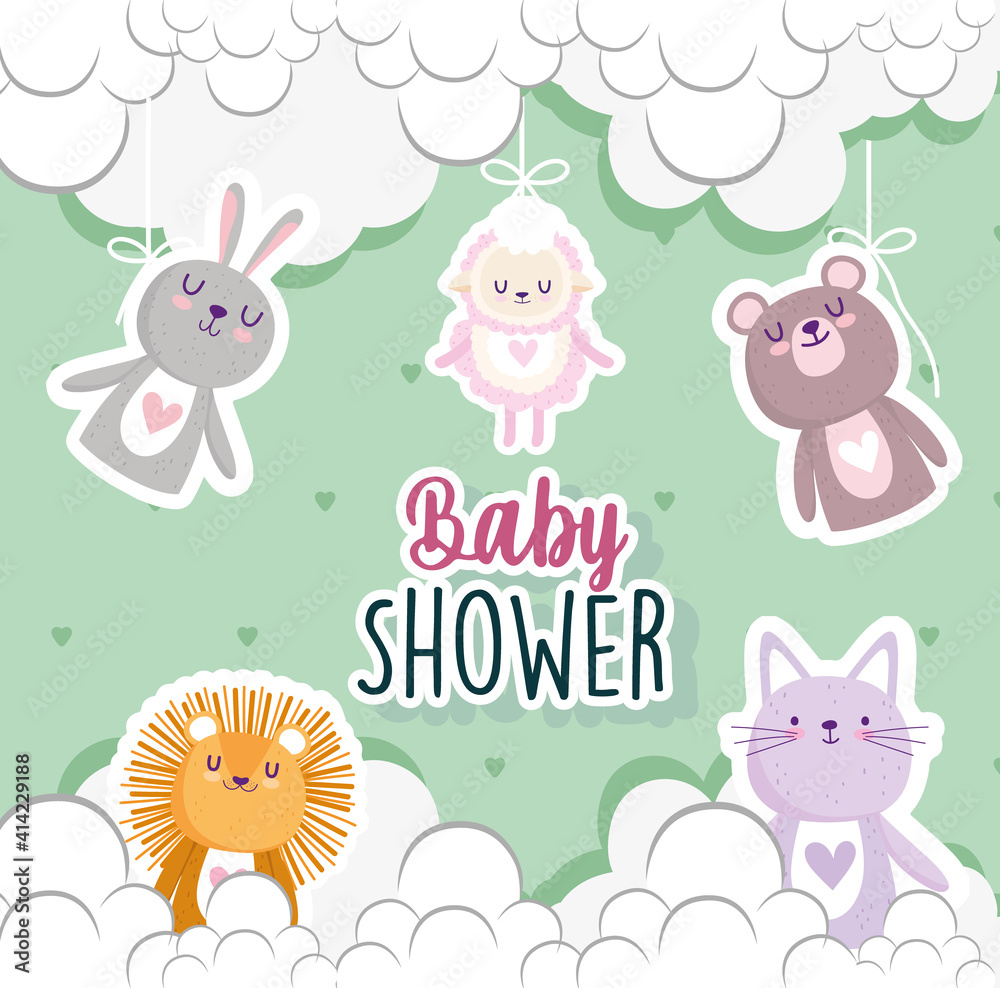 Baby shower cute little bear rabbit lion and cat invitation card Baby shower cute little bear rabbit lion and cat invitation card