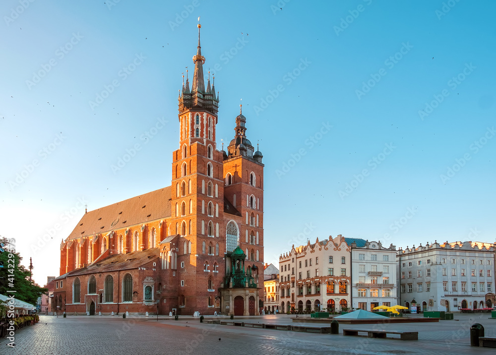 St. Marys Church on the main historical square of the city of Krakow