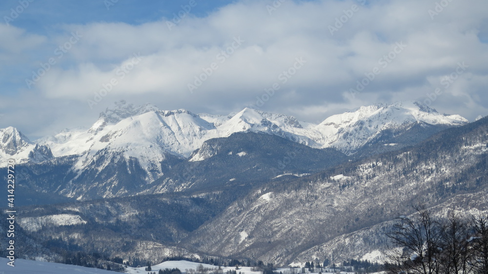 Julian Alps in snow from Bohinj