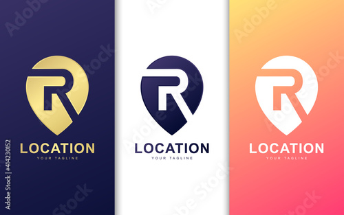 Minimalist R letter logo in pin location with modern concept
