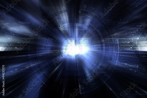 Abstract blue speed warp blur radial futuristic background and wallpapers. © Digital technology 
