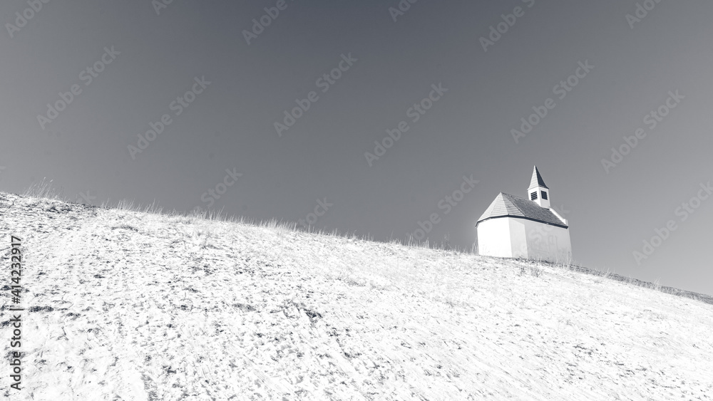 Little white church on top of the hill, The Hague The Netherlands.