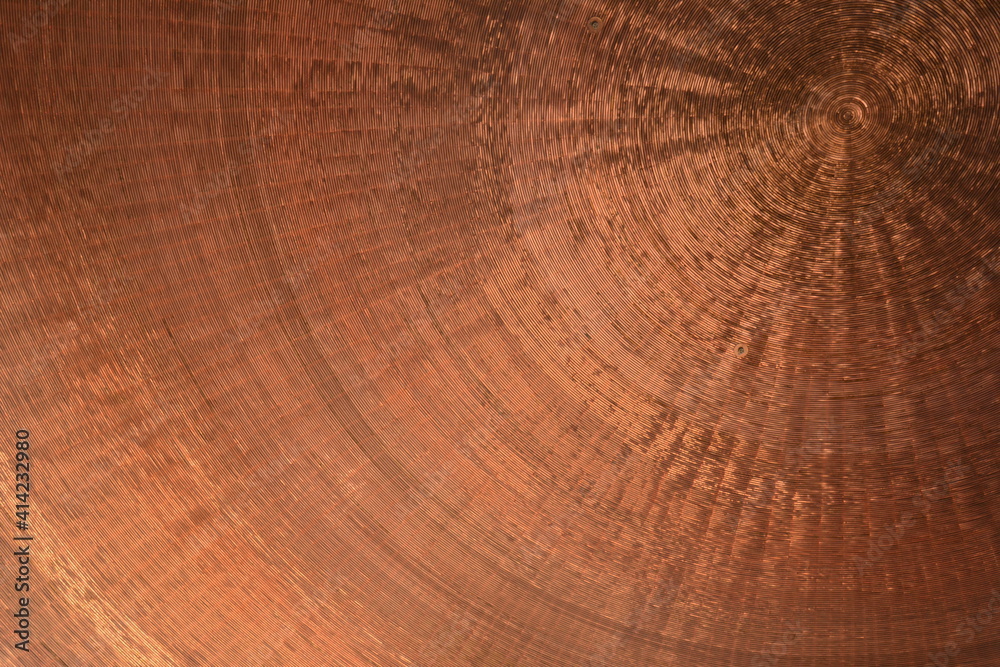Naklejka premium Helsinki, Finland, July 23 2014. Ceiling in Temppeliaukion Church made of copper wires. Metallic concentric copper rings or wires curved together into spiral flat surface
