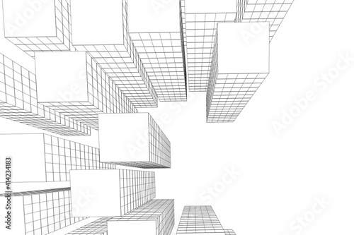 Abstract architectural background. Linear 3D illustration. Concept sketch. Vector