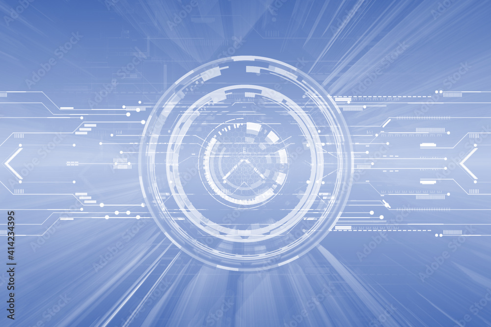 Obraz premium Abstract dark blue digital smart tech with HUD glowing energy for hi tech digital technology background banner and wallpapers.