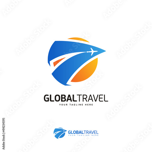 Global flight airplane travel and tour logo design