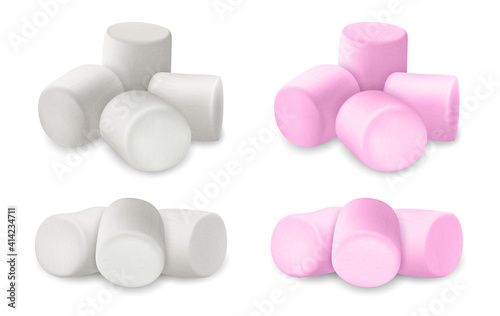 Realistic Detailed 3d Fluffy Marshmallows Set. Vector photo