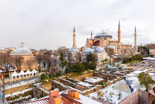 Snowy day in Sultanahmet Square. ISTANBUL, TURKEY.