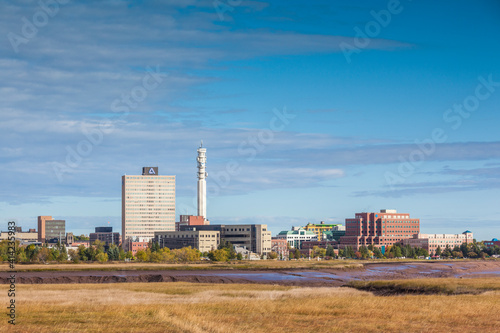 Tableau sur toile Canada, New Brunswick, Bay of Fundy. Moncton city skyline.