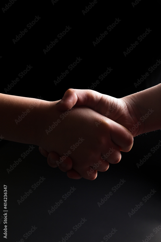 Fototapeta premium Handshake in dark. Informal arrangement. Shadow business.