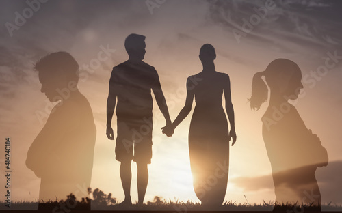 Man woman couple in a relationship brake up from, marriage problems, and divorce.  