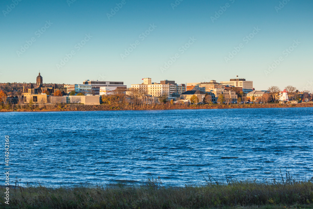 Canada, Central New Brunswick, Fredericton. City skyline from the Saint John River.
