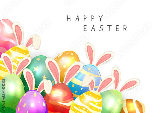 Canvas Print Set of Easter Eggs with Rabbit Ears on White Background