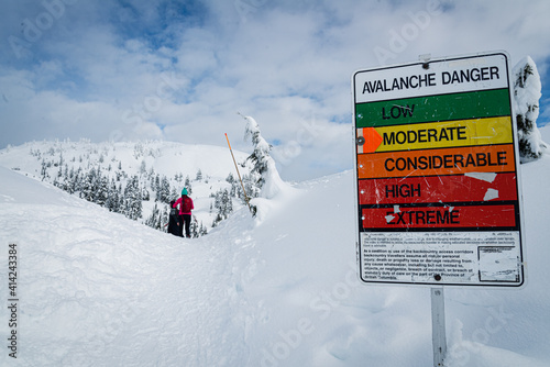 Avalanche sign on ski resort