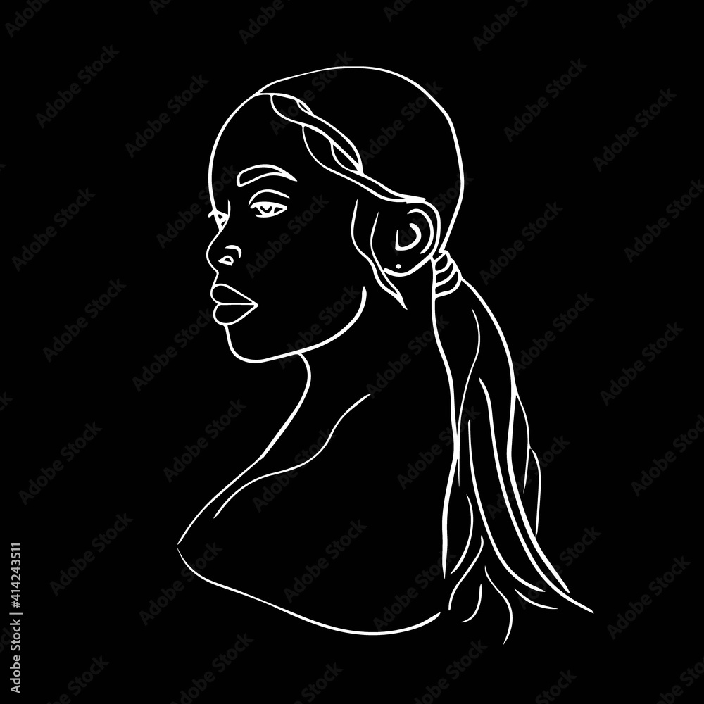 Abstract woman face one line drawing. Portrait minimalistic style