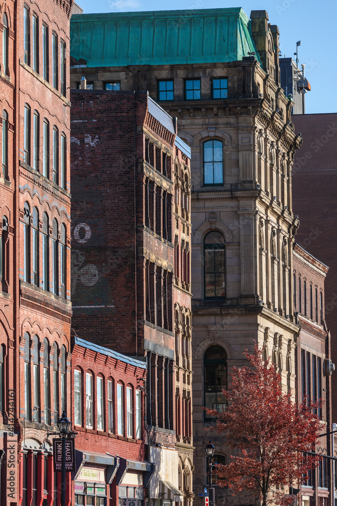 Canada, New Brunswick, Saint John. Historic buildings along Water Street.