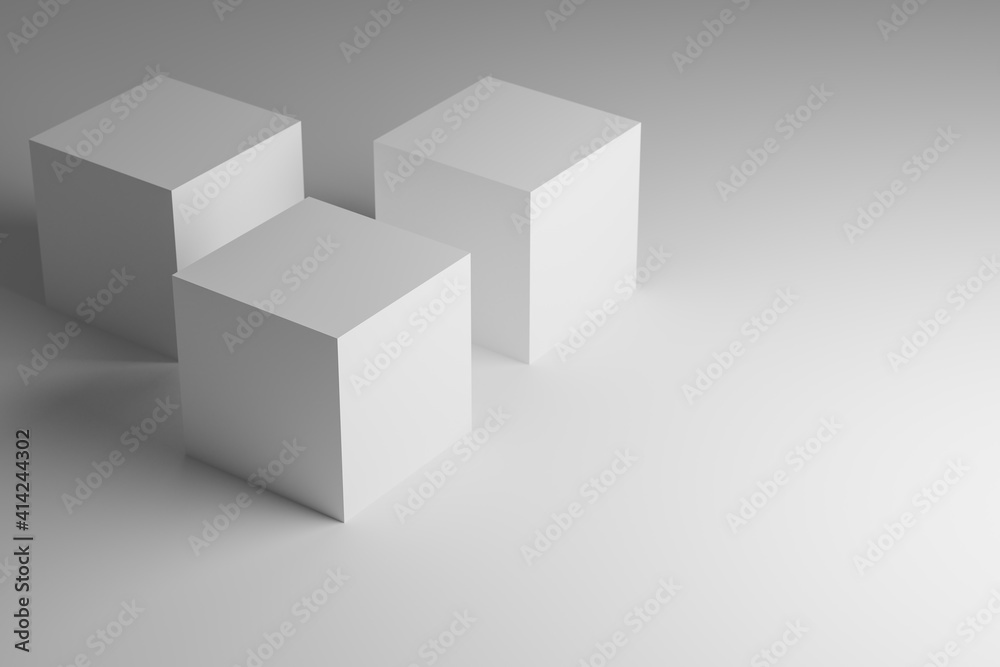 White cubes stand for products. 3D rendering White cubes stand for products. 3D rendering