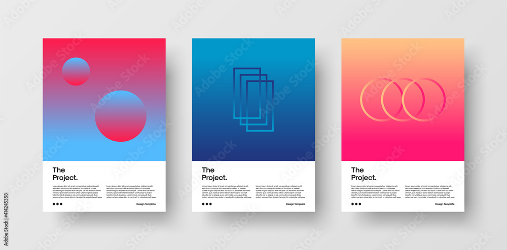 Creative Multipurpose Cover Design Templates with Geometric Illustrations on Bright Modern Gradient Backgrounds. Cover Layout Template Vector for Brochure, Report, Presentation with Optical Illusion.