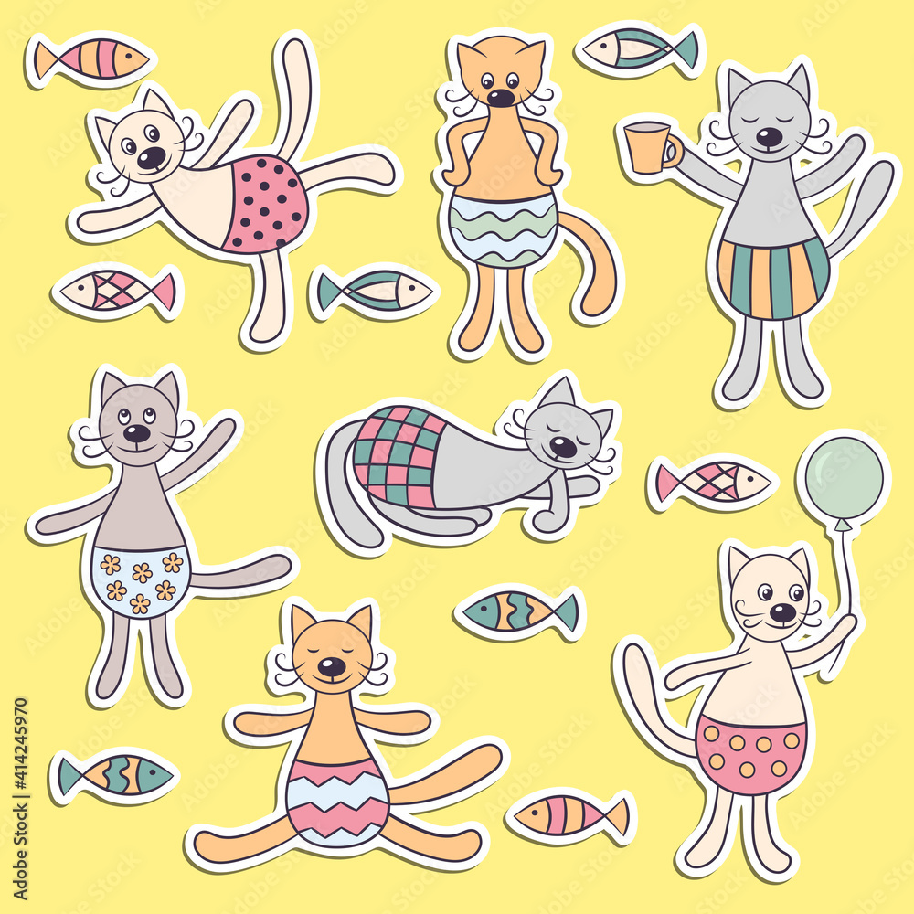 A set of stickers with funny cats A set of stickers with funny cats