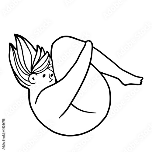 Depressed woman with flying hair is hugging her self. Young sad teenage girl with obesity hugging her knees and falling down into depression. Mental health problem concept. Vector iluustration