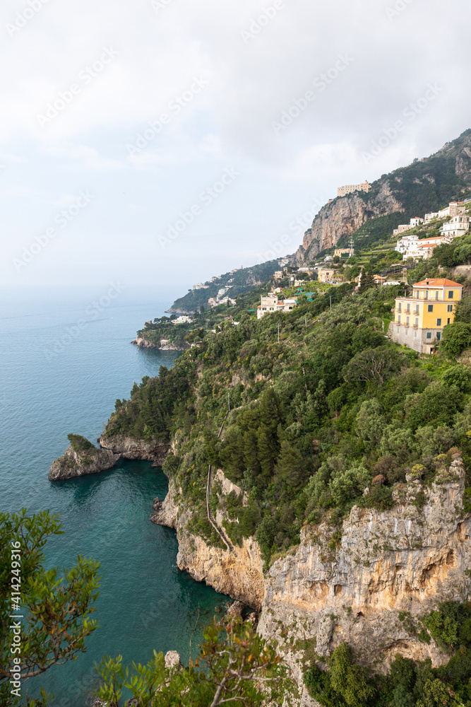 Rocky shore in world famous Amalfi coast.Campania, Italy.