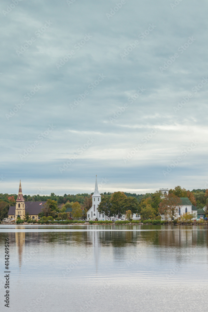 Canada, Nova Scotia, Mahone Bay. The town's three famous churches. Canada, Nova Scotia, Mahone Bay. The town's three famous churches.