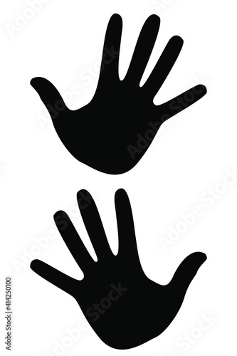 Imprint of the right and left palm. Human hands. Silhouette of a human hand