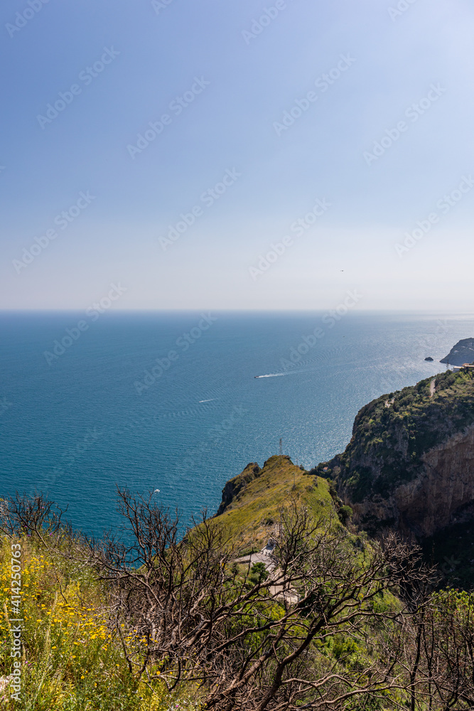 Rocky shore in world famous Amalfi coast. Unesco World heritage site. Campania, Italy. Rocky shore in world famous Amalfi coast. Unesco World heritage site. Campania, Italy.