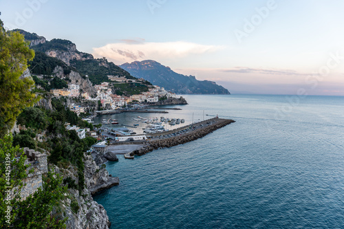 Rocky shore in world famous Amalfi coast. Campania, Italy.