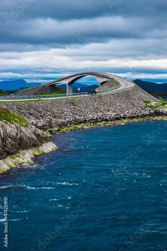 Storseisundet Bridge (Storseisundbrua) is the  most famous and longest of the eight bridges that make up Atlantic Ocean Road. Norway. photo