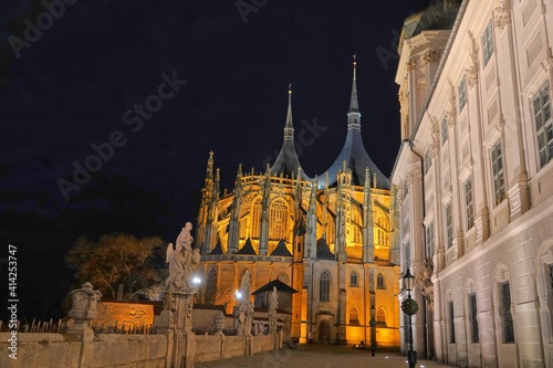 Saint Barbara cathedral in Kutna Hora, Czech Republic. by night. UNESCO.
