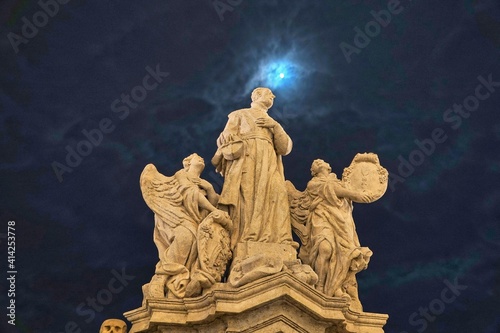 Statue of St. Francis Borgia, Gandia, Spain in Kutna Hora, Czech Republic, by night.
