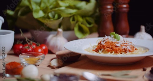 Italina Food Spaghetti Bolognese on Plate photo