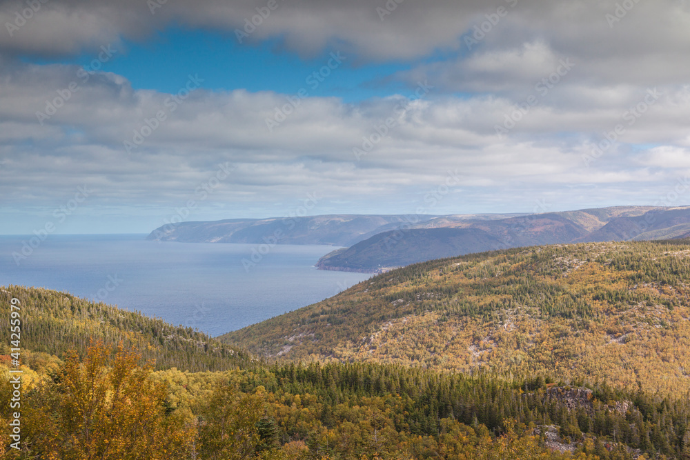 Canada, Nova Scotia, Cabot Trail. Pleasant Bay, Cape Breton Highlands National Park, elevated view of Pleasant Bay.